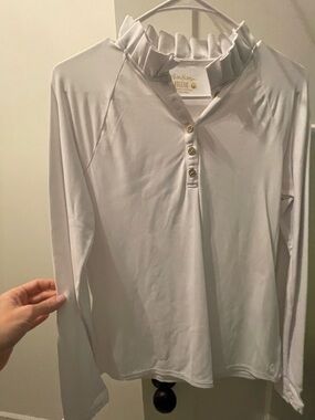 Lilly Pulitzer White Ruffle Neck Long Sleeve Polo